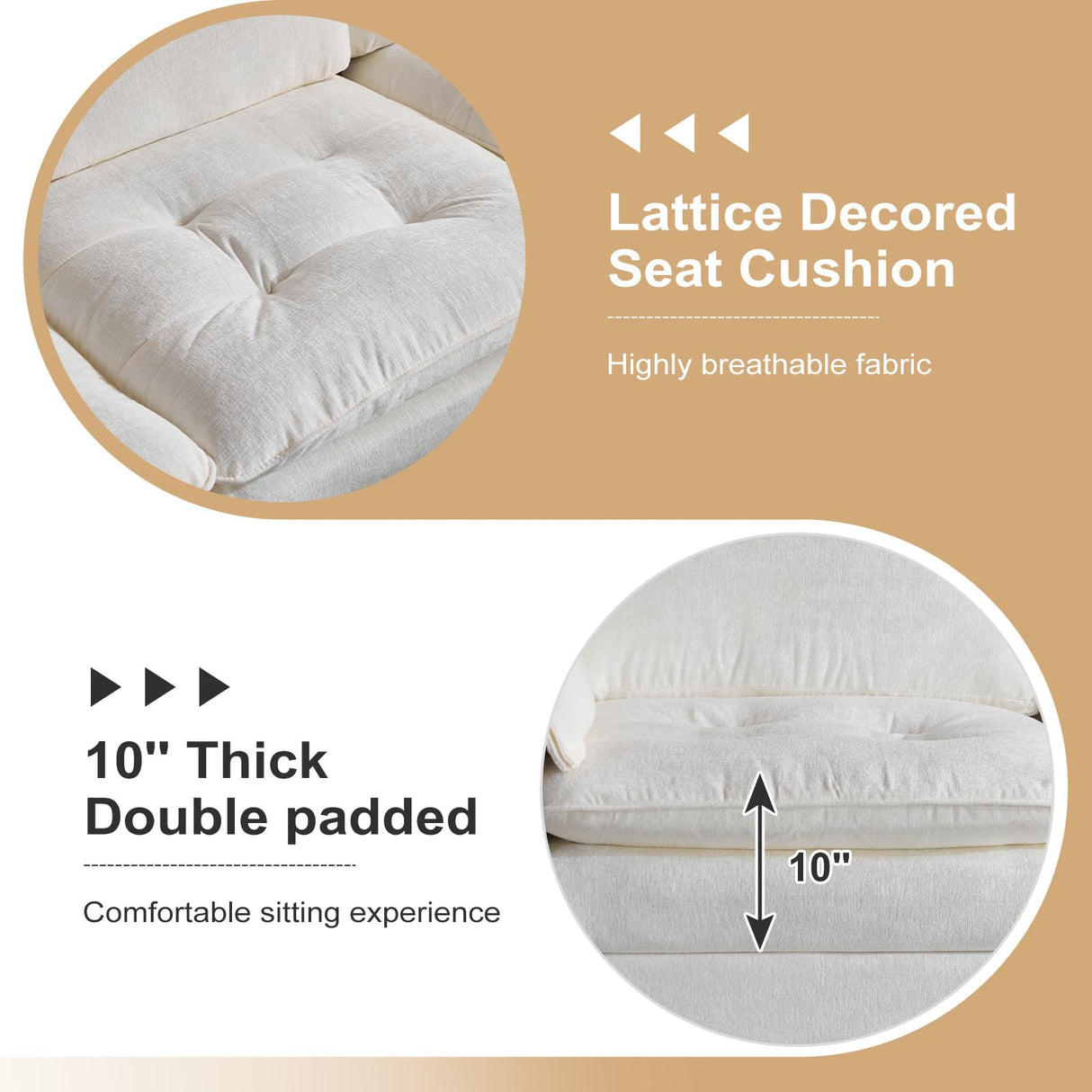 VINGLI 129'' Reversible Sectional Couches for Living Room,L-Shaped Couch Sofa Set with Chaise,Comfy Cloud Couches in Lattice Decored Seat Cushion with Double Pads, Creamy-White VINGLI