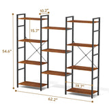 Zhitians Triple 4 Tier Bookshelf, Tall Book Shelf with 11 Open Display Shelves, Adjustable Industrial Bookcase in Living Room, Bedroom, Wide Metal Bookshelf Book Case for Home & Office, Rustic Brown Zhitians