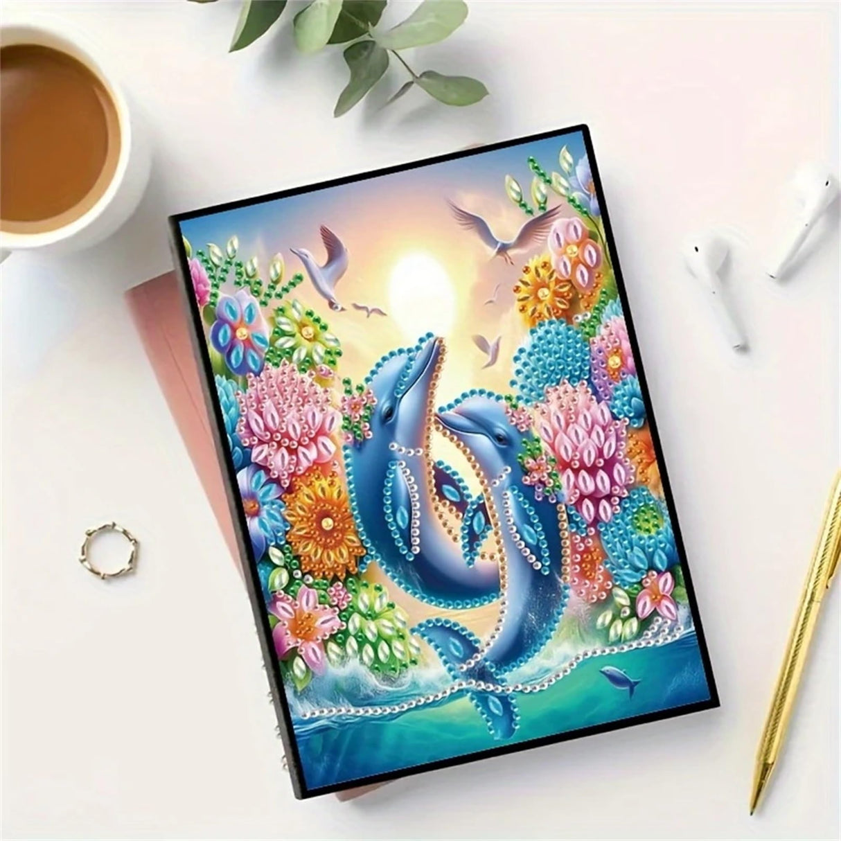 Dolphin Diamond Painting Notebook for Adults, A5 Diamonds Art Journal and DIY Sketchbook, Diamond Art Kit Supplies,Gift for Beginners, Craft Lovers, Artists. (Dolphin) Formeydemi