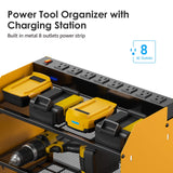 CCCEI Modular Power Tool Organizer Wall Mount with Charging Station. Garage Drill Storage Shelf with Hooks, Heavy Duty Rack, Tool Battery Holder Built in 8 Outlet. Gift for Men. Yellow. CCCEI