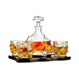Glacier Mountain Whiskey Glasses and Liquor Decanter set | 4 Crystal Bourbon Glasses with Matching Whiskey Decanter on beautiful wood tray | Ideal Bourbon Gifts for Women & Men, Whiskey Decanter Sets The Wine Savant