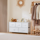 OLIXIS Dresser for Bedroom with 5 Drawers, Wide Chest of Drawers, Fabric Bedroom Dresser with Drawer Organizers, Storage Organizer Unit with Fabric Bins for Closet, Living Room, Hallway, Classic White OLIXIS