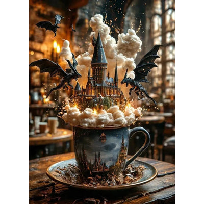 ckdiluy Magic Diamond Art Kits for Adults, DIY Magical Dragon Diamond Painting Kits Round Castle Diamond Dots for Adults, 5D Full Drill Crafts for Home Wall Decor 12 X 16inch