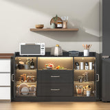 Melodyblue Buffet Cabinet, 48" Farmhouse Sideboard Buffet Storage Cabinet with Led Lights, Versatile Glass Doors, Sturdy MDF Construction, Coffee Bar Cabinet for Dining Room (Black) Melodyblue