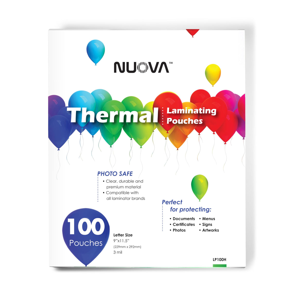 Nuova Premium Thermal Laminating Pouches 9" x 11.5", Letter Size, 3 mil, 100 Pack (LP100H) Aurora