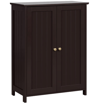 Topeakmart Bathroom Floor Cabinet Double Doors Free-standing Storage Cabinet with Adjustable Shelves, Anti-toppling Design, Espresso - WoodArtSupply