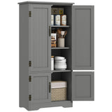 HOMCOM 48.5" Kitchen Pantry Cabinet, Compact Farmhouse Storage Cabinet Organizer with 2 Adjustable Shelves and 4 Beadboard Doors for Dining Room, Gray HOMCOM