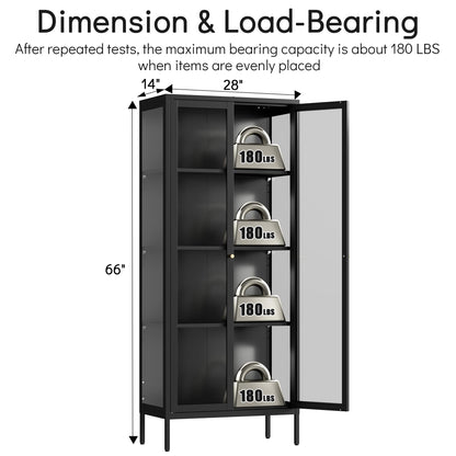 Polup Display Cabinet with 3 Side Tempered Glass, 66" Tall Curio Cabinet with Doors, Black Display Case for Collectibles, Figures, Metal Storage Cabinet for Living Room, Home Office, Assemble Required