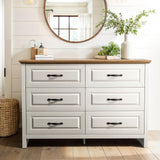 Amada Farmhouse 6 Drawer Dresser for Bedroom, 47.2 Inch Wide Wood Dresser with Natural Texture, Large Drawers, Rustic Farmhouse Chest of Drawers for Bedroom, Living Room, Hallway, Brown & White AMADA HOMEFURNISHING