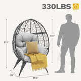DWVO Egg Chair Patio Rattan Chair with Stand Anti-Slip All-Weather Poratble Adjustable Chair Feet Wicker Egg Lounger Chair for Indoor Outdoor 330LBS (Grey) DWVO