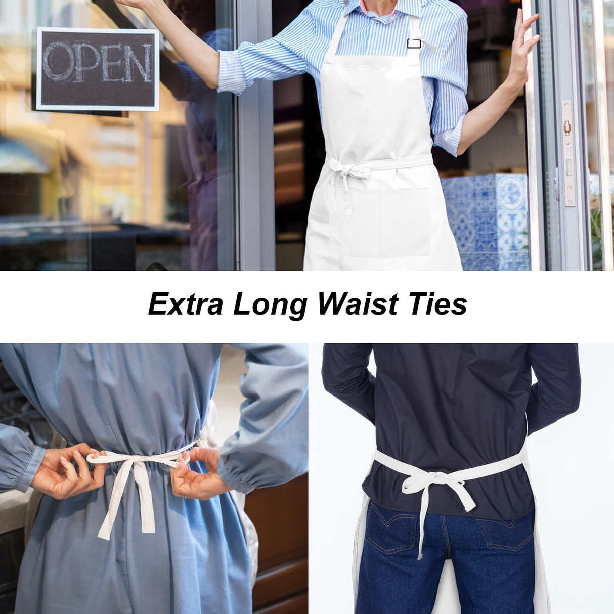 IMERAGO 15 Pcs Adult Aprons Bulk with Pockets Adjustable Bib Chef Apron for Women Men Painting Cooking Crafting (White, L) IMERAGO