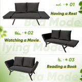 Greesum Outdoor Sofa, Woven Rattan Patio Furniture, Convertible Daybed or Double Chair with Adjustable Armrests, Cushions and Pillows for Yard, Porch, Pool, Black Lounger & Black Pillowcase Greesum