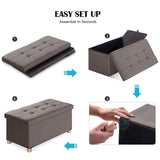 BRIAN & DANY 30” Folding Storage Ottoman Bench with Wooden Feet and Lid, Linen Fabric Bench with Resilient Sponge Padded for Bedroom, Living Room & Entryway, Foot Rest, Brown BRIAN & DANY