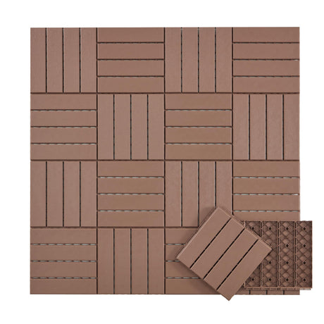 Candockway Plastic Interlocking Deck Tiles, 36 Pack Outdoor Flooring Waterproof Pavers for Patio Garden Porch Yard, All Weather Use, Coffee Candockway