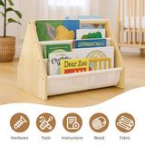 Epelay 19" Toddler Bookshelf, 6-Tier Double-Sided Kids Bookshelf, Montessori Bookcase for Toddlers with Deep Fabric Pockets, Natural Wooden Toy Storage Organizer for Nursery or Playroom Epelay