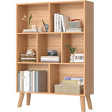 LEYAOYAO 7 Cube Bookshelf, 3 Tier Modern Bookcase with Legs, Mid-Century Modern Wood Book Shelves Storage, Boho Natural Book Case, Freestanding Organizer Display Shelf for Bedroom,Living Room,Office LEYAOYAO