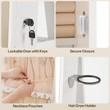 HOOBRO 360° Swivel Jewelry Cabinet with LED Lights, Standing Jewelry Armoire with 2 Drawers, Full-Length Mirrored Jewelry Organizer, Lockable Jewelry Cabinet, Makeup Brush Boxes, White WT05JC04 HOOBRO