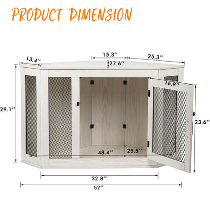 PUKAMI Corner Dog Crate Furniture,44/52inch Wooden Dog Kennel Furniture with Mesh,Decorative Wood Dog House for Indoor use,Dog Crate for Small/Medium/Large Dog,Perfect for Limited Room - WoodArtSupply