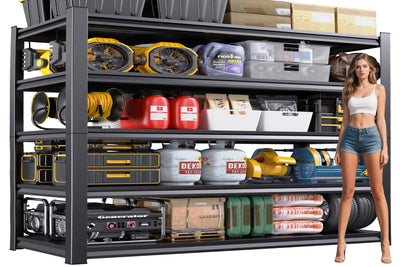 59''W/72''H Garage Shelving Heavy Duty 5-Tier Adjustable Storage Shelves Unit,3000 LBS Metal Utility Rack Shelf for Industries, Warehouses, Basement,Black (72''H x 59''W x 20''D)