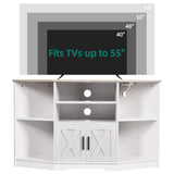 YITAHOME Corner TV Stand for 55/50 Inch TV, Farmhouse TV Stand for Living Room, Entertainment Center with Storage & Power Outlet, TV Console Cabinet for Living Room, Grey Wash & Grey White YITAHOME