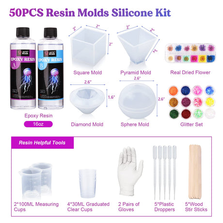 LET'S RESIN Resin Mold Kit Bundle with 0.5 Gallon Crystal Clear Epoxy Resin, Bubbles Free Resin for Resin Art LET'S RESIN
