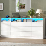 Loomie 12 Drawer White Dresser with Charging Station & Led Lights for Bedroom, Long 63" Quadruple Wide Dresser TV Stand for TVs up to 75", Large Dressers Organizer with 4 Open Cubbies for Living Room Loomie