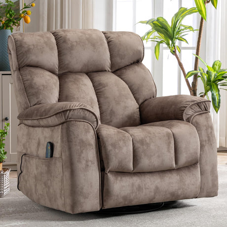 INZOY Oversized Rocker Recliner with Heat and Vibration, Manual Swivel Rocking Recliner Chair with Vibrating Massage, Comfy Padded Overstuffed Soft Fabric Heated Recliner,Camel INZOY