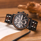 BOBO BIRD S18-1 Mens Wood Watch Stylish Wooden Stainless Steel Combined Chronograph with Luminous Pointers Fashion Timepiece for Men BOBO BIRD