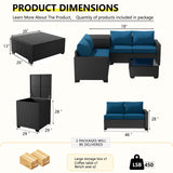 opemtdo Premium Outdoor Patio Furniture Set with Storage, L Shaped Outdoor Couch with Thick Cushions, 4 Seat Balcony Furniture Set with Tea Table opemtdo