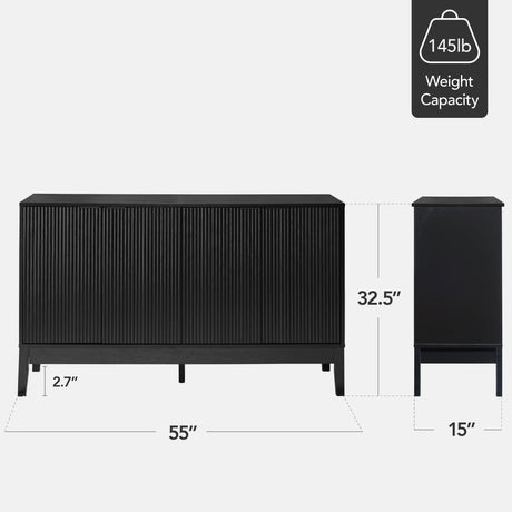 Best Choice Products 55" Modern 4-Door Sideboard Storage Cabinet, Buffet, Media Cabinet, Cupboard, Entryway Accent Table, Bookcase w/Reed Panels and Adjustable Shelves - Black Best Choice Products