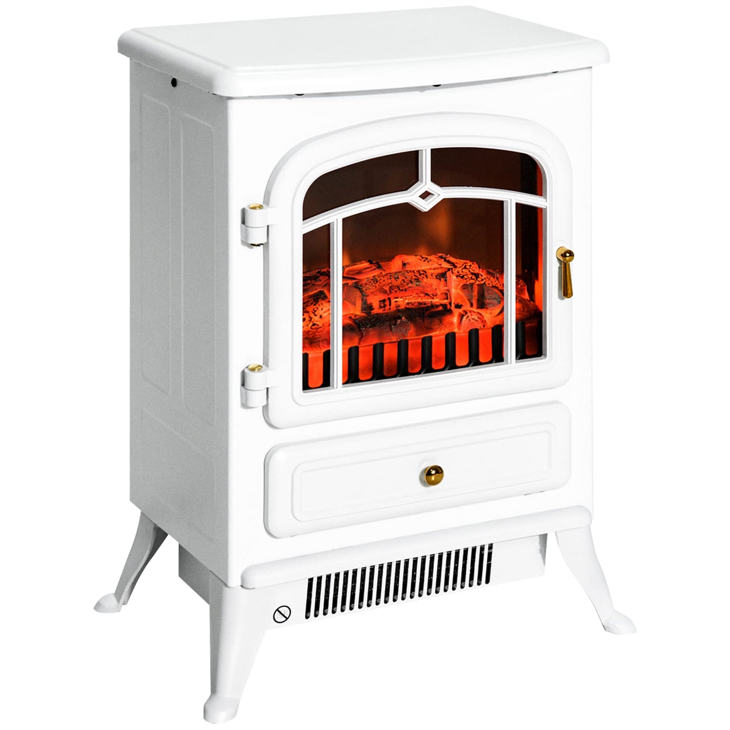 HOMCOM 22" Electric Fireplace Heater, Freestanding Fire Place Stove with Realistic LED Flames and Logs, and Overheating Protection, 750W/1500W, White - WoodArtSupply