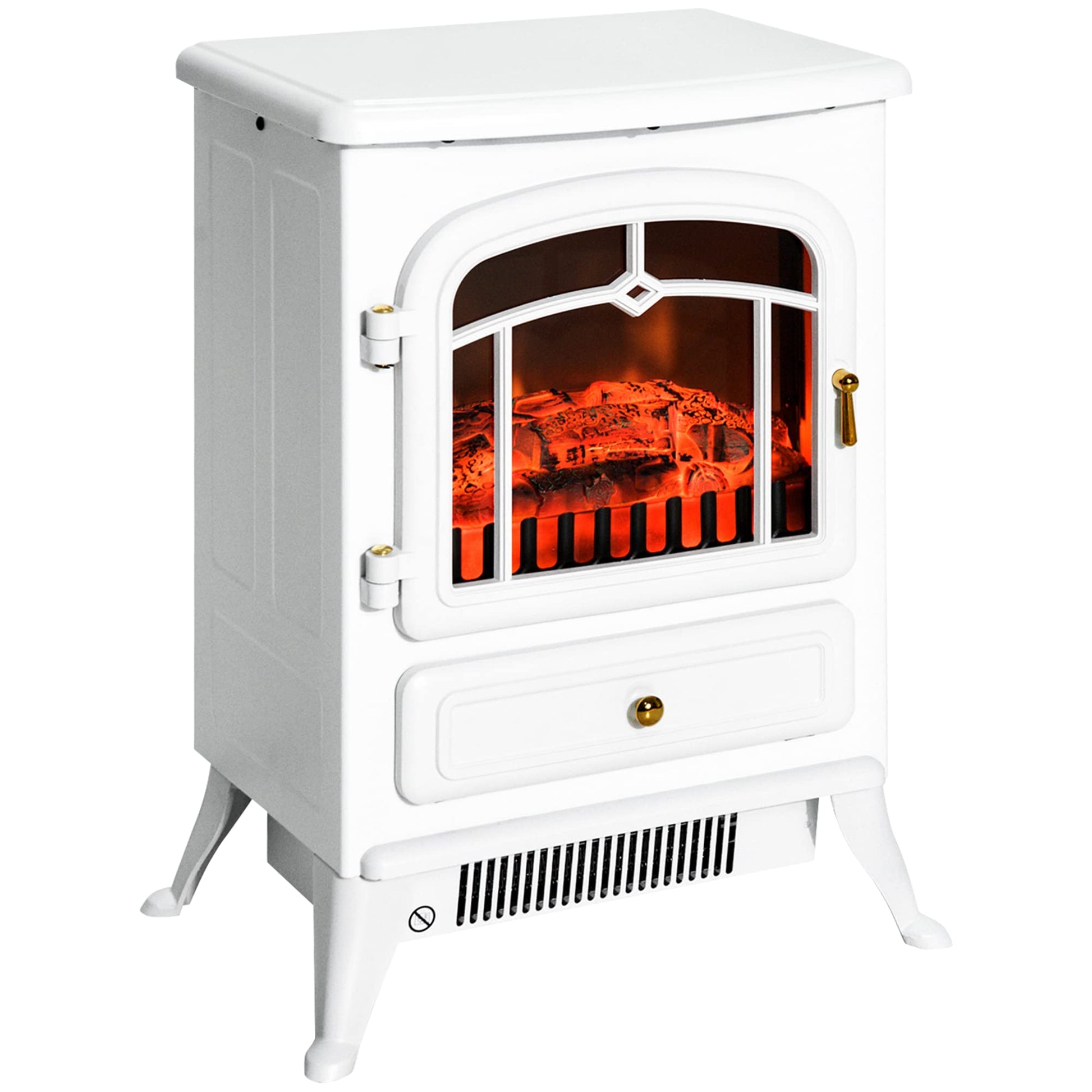 HOMCOM 22" Electric Fireplace Heater, Freestanding Fire Place Stove with Realistic LED Flames and Logs, and Overheating Protection, 750W/1500W, White - WoodArtSupply