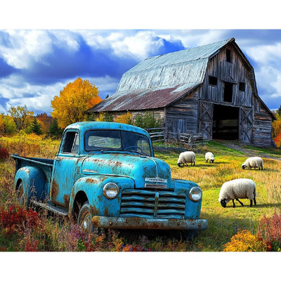 VividMeng Truck Diamond Art Kits for Adults,Rural Diamond Painting Kit for Adults,DIY Full Drill Diamond Painting Truck Gem Art and Crafts 16x12inch