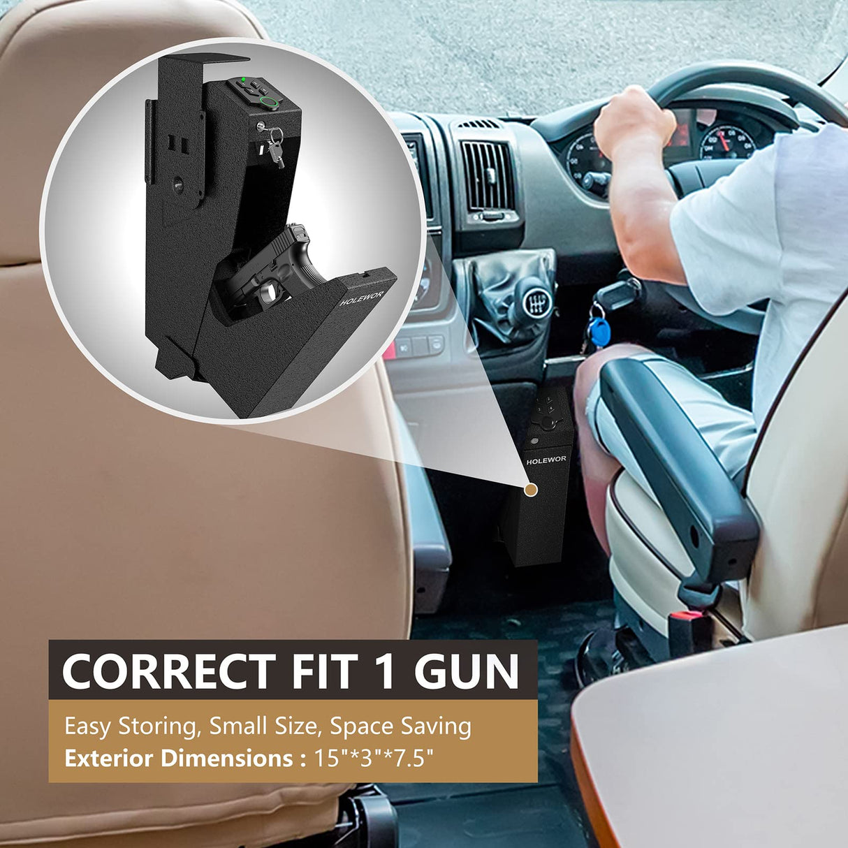 HOLEWOR Gun Safe, Biometric Gun Safe for Handgun Drop Down Pistol Safe Mounted Single Handgun Safe with Fingerprint, Passcode, Key Access for Nightstand, Desk, Bedside HOLEWOR