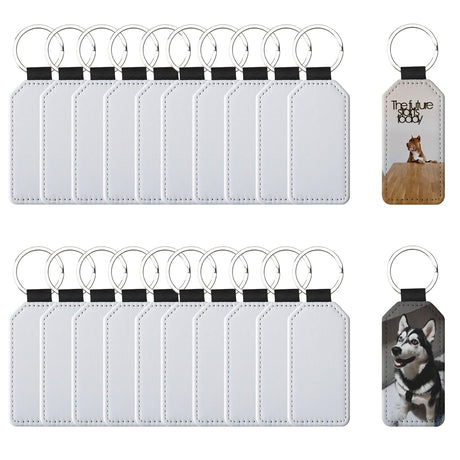 Joiit 20 Pcs Sublimation Blank Keychains Bulk, PU Leather White Keyrings Heat Transfer Ornament Pendants for Man Women (Rectangle_1) Joiit