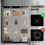 3-Column Display Cabinet with Glass Door and Lock, 12-Shelf Fast Installation in 30Mins Curio Cabinet with 5mm Tempered Glass Floor Standing Bookshelf for Bedroom, Living Room, 65'' x32'' x14'', Black GDJAASJI