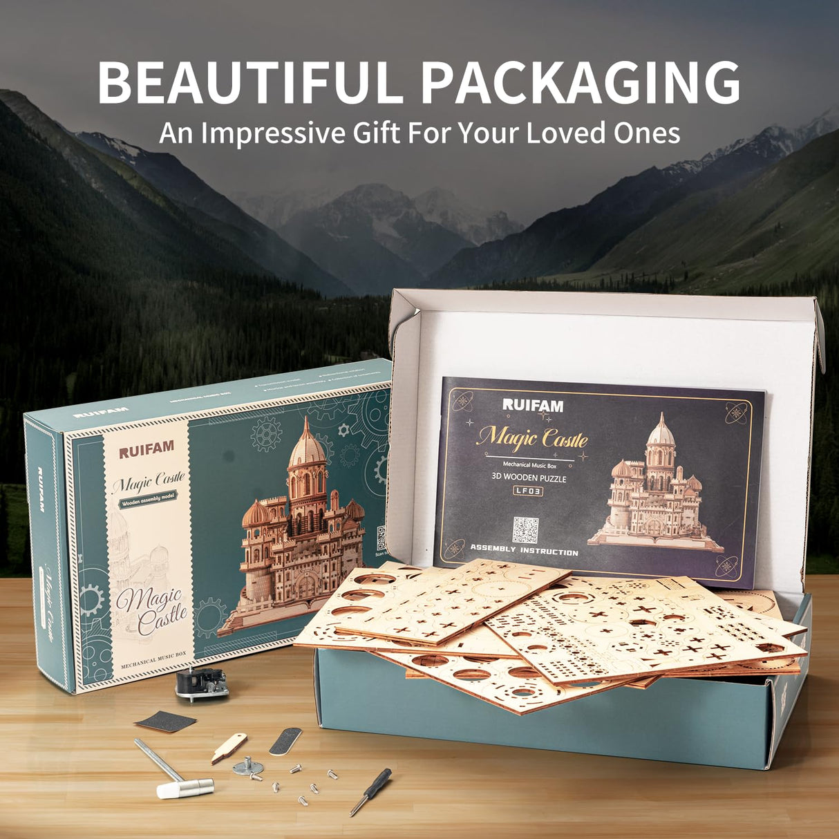 RUIFAM 3D Wooden Puzzles DIY Mechanical Wooden Wide Model Kit 1000 Pcs 3D Puzzles for Adults Teens 14+Years Puzzle Enthusiasts Box Clockwork Enchanted Castle RUIFAM