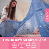 Blue Canopy Bed, Blue Bed Canopy with Glow in The Dark Stars for Girls, Boys, Kids and Babies, Net Use to Cover The Baby, Kid Bed, Girls Bed Or Full Size Bed, Fire Retardant Fabric Bollepo