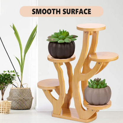 XXXFLOWER 5 Tiered Plant Stand Bamboo Mini Succulent Windowsill Shelf for Desk Tabletop Living Room Balcony Outdoor Patio Garden - WoodArtSupply