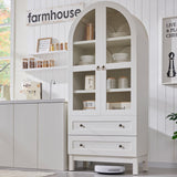 IFGET 71" Tall Arched Kitchen Pantry Cabinet, Wood Kitchen Storage Cabinets with 2 Large Drawers and Adjustable Shelves, Modern Farmhouse Versatile Cupboard for Kitchen, Dining Room, Bathroom, White IFGET