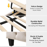 Keyluv King Size 54.3” Tall Platform Bed Frame with Deep Button Tufted Wingback Headboard and Footboard, Velvet Upholstered Bed Frame with Handmade Pleats, No Box Spring Needed, Beige/Cream Keyluv