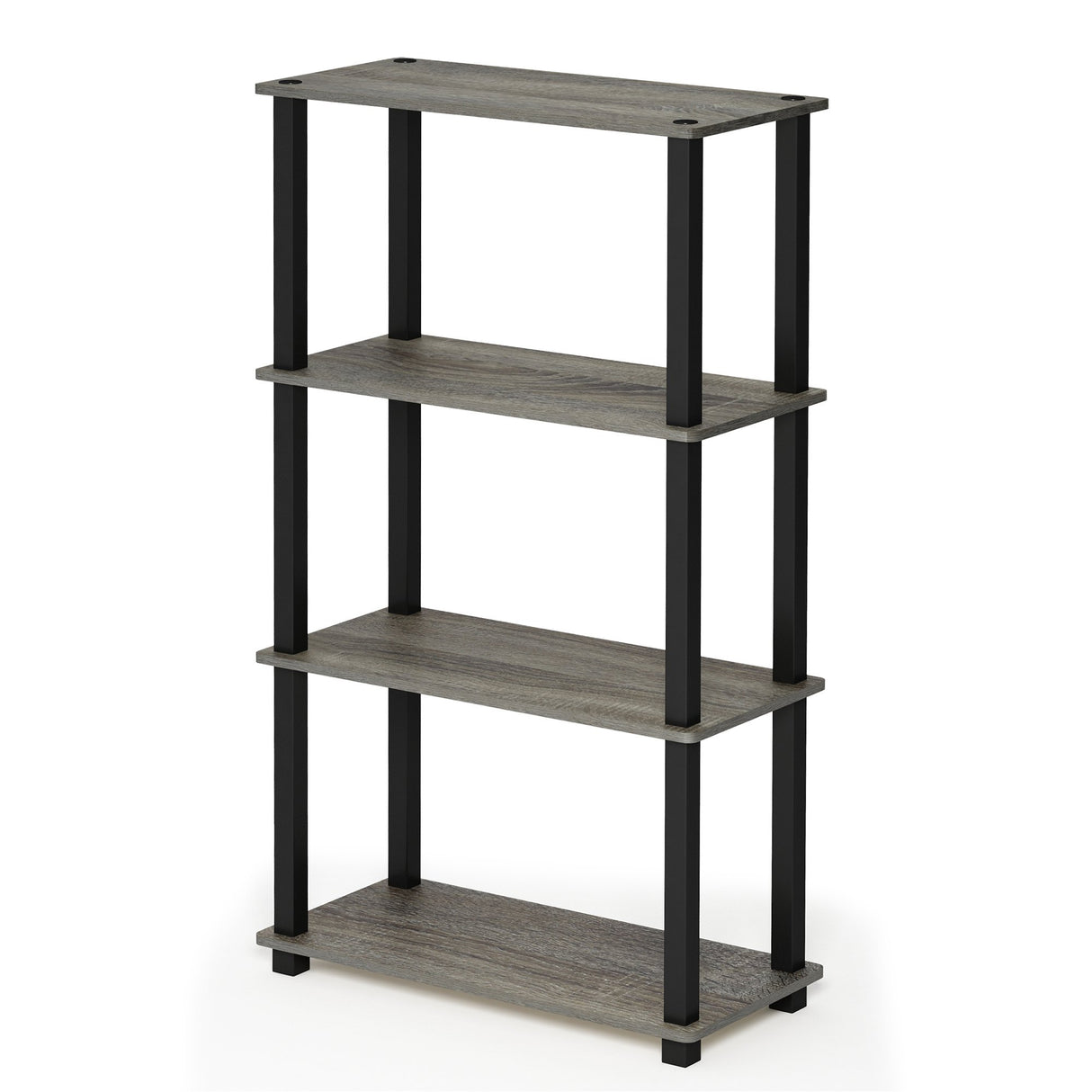 Furinno Turn-N-Tube 4-Tier Multipurpose Shelf Display Rack, Square Tube, French Oak Grey/Black Furinno
