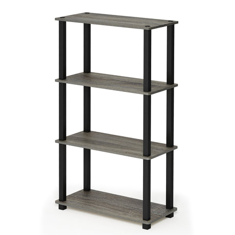Furinno Turn-N-Tube 4-Tier Multipurpose Shelf Display Rack, Square Tube, French Oak Grey/Black Furinno