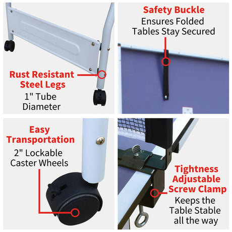 AOKUNG 9x5 Professional MDF Table Tennis Table with Quick Clamp Ping Pong Net with Two Rackets and Three Balls,Blue Indoor & Outdoor Use AOKUNG