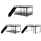 Bellemave Full Over Full Bunk Bed with Slide and Ladder, Metal Bunk Bed for Kids, Girls, Boys, Removable Fence, Low Bunk Bed with Slide, with Door, Black Bellemave