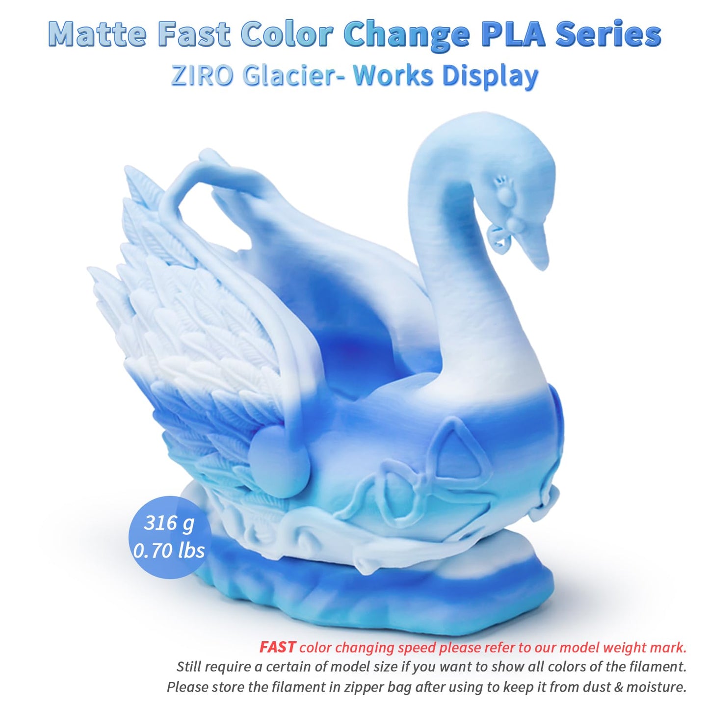 ZIRO Color Change Filament, Matte Multi Colors 3D Printer Filament, Faster Color Change by Length PLA, Dimensional Accuracy +/-0.03mm, 1KG/ 2.2lbs Spool, Fit Most FDM 3D Printer, Glacier - WoodArtSupply