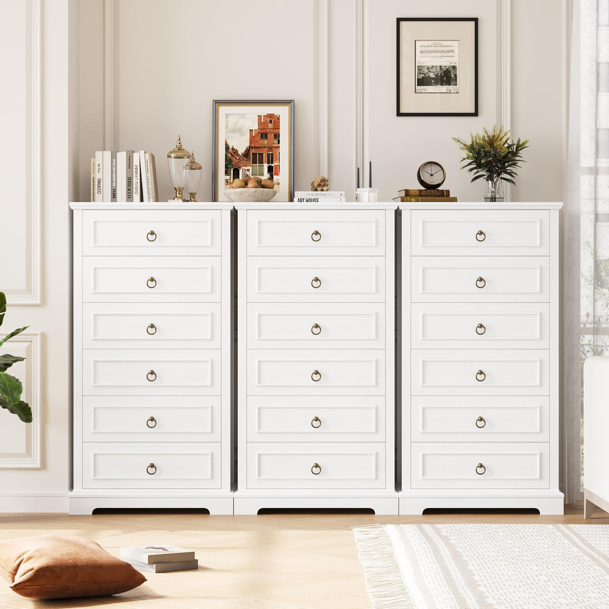 HOSTACK White Dresser for Bedroom, 52" Tall Dresser, Vertical 6 Drawer Dresser, Modern Farmhouse Chest of Drawers, Wood Closet Dresser Storage Dresser Chest for Living Room, Hallway, Entryway HOSTACK
