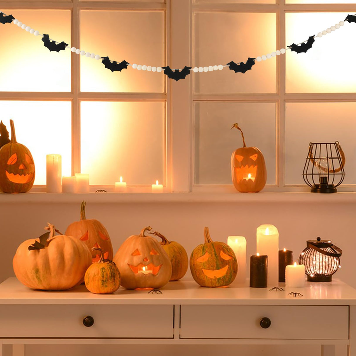 Halloween Decorations-Black Felt Bats Wood Beads Garland for Halloween Decorations Indoor- Farmhouse Felt Banner for Fireplace Mantel Walls FestalMart