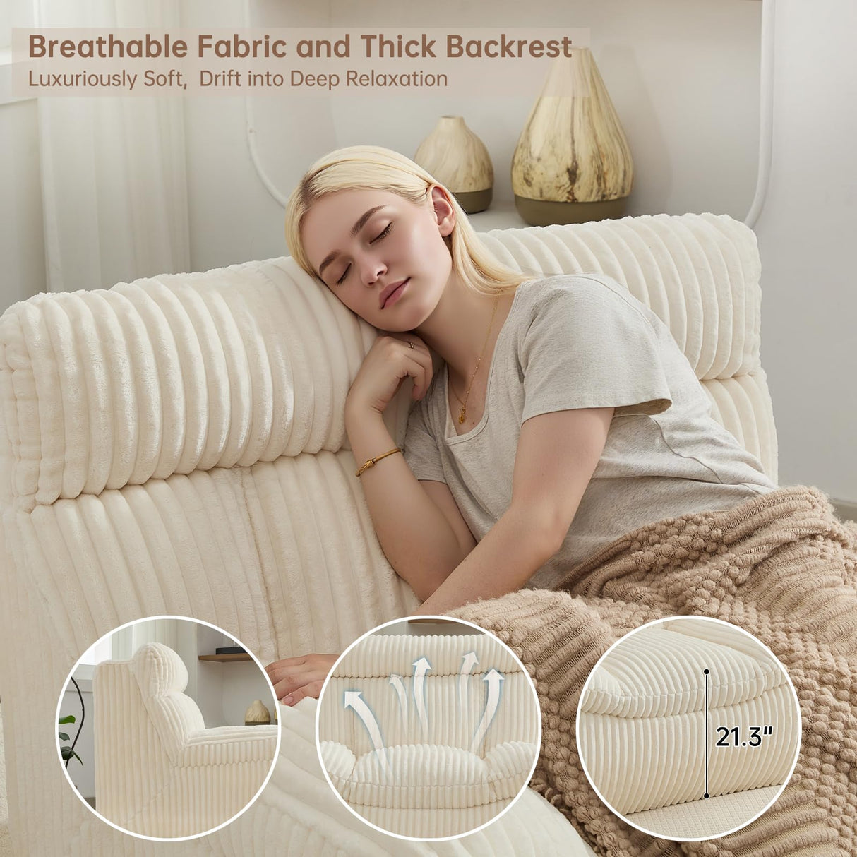 AEMEIOS 82" Corduroy Boneless Loveseat Sofa, Oversized Cloud Couch 3-Seater with Deep Seat, Modern Loveseats Couch with Memory Foam, Beige Boneless Couches for Living Room, No Assembly Required AEMEIOS