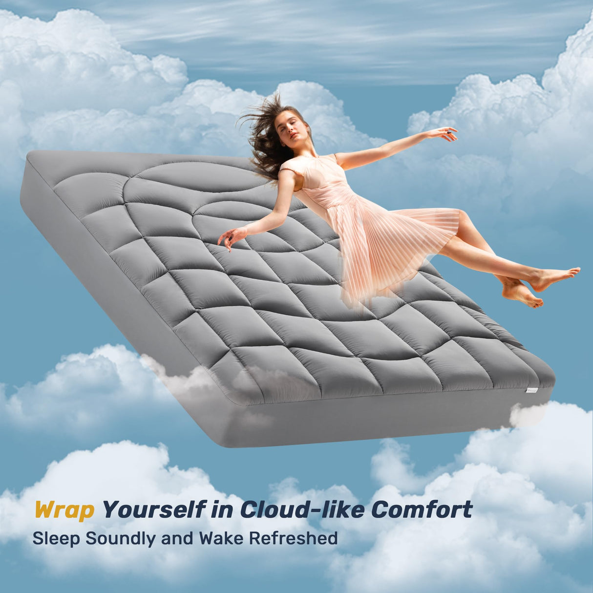 Full Mattress Pad Waterproof - Ergonomic Quilted Fitted Full Mattress Topper, 5-Layers Noiseless Washable Mattress Protector Cover with 8"-21" Deep Pocket (Grey, 54x75) UNIKOME